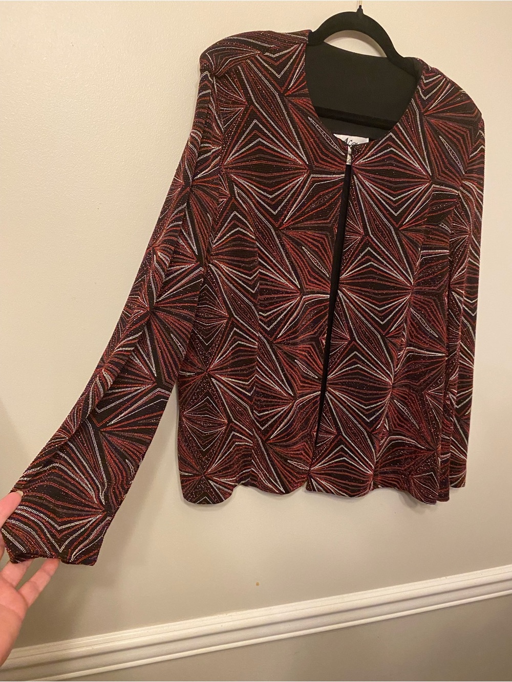 Black Blouse with Red & White Geometric sparkling Detailing
